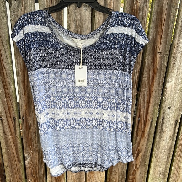 Lucky Brand Tee Large Blue Boho Lightweight Soft New Muscle Tee - Picture 1 of 5